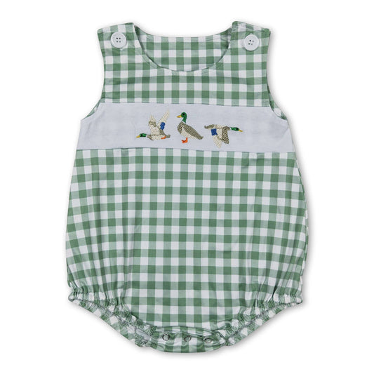 6-12M Green plaid sleeveless duck baby boys summer romper: Boy romper