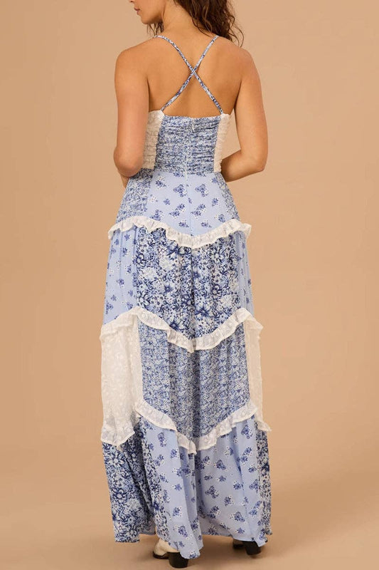 Floral Patchwork Sundress: BLUE / S