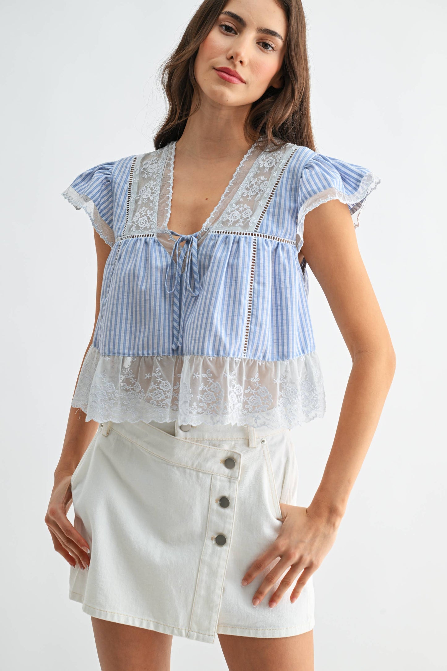 LACE-TRIMMED BLOUSE: SAND