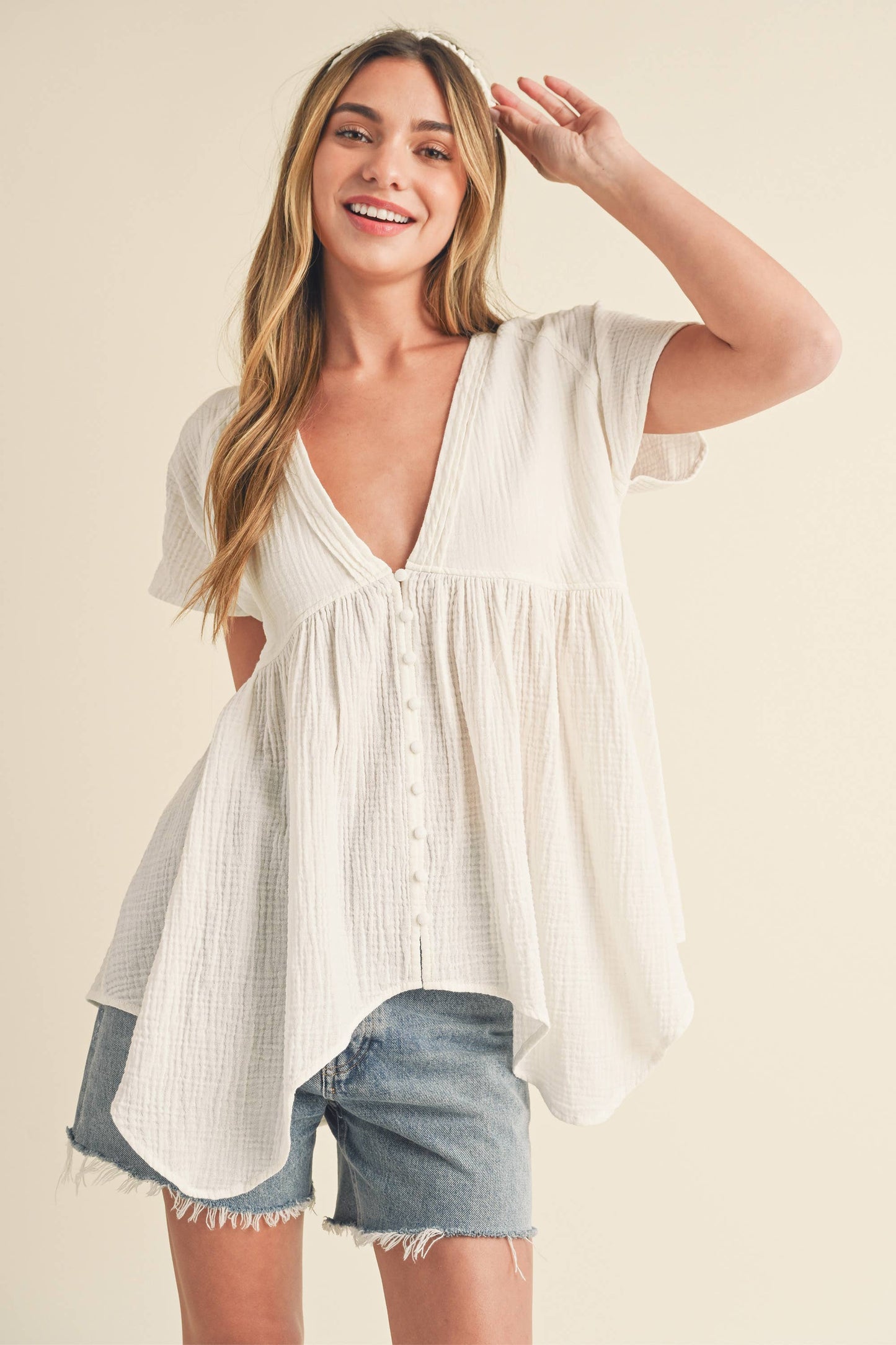 Large - 8275DD Florise Button Down Blouse 3: Oat / Coemporary