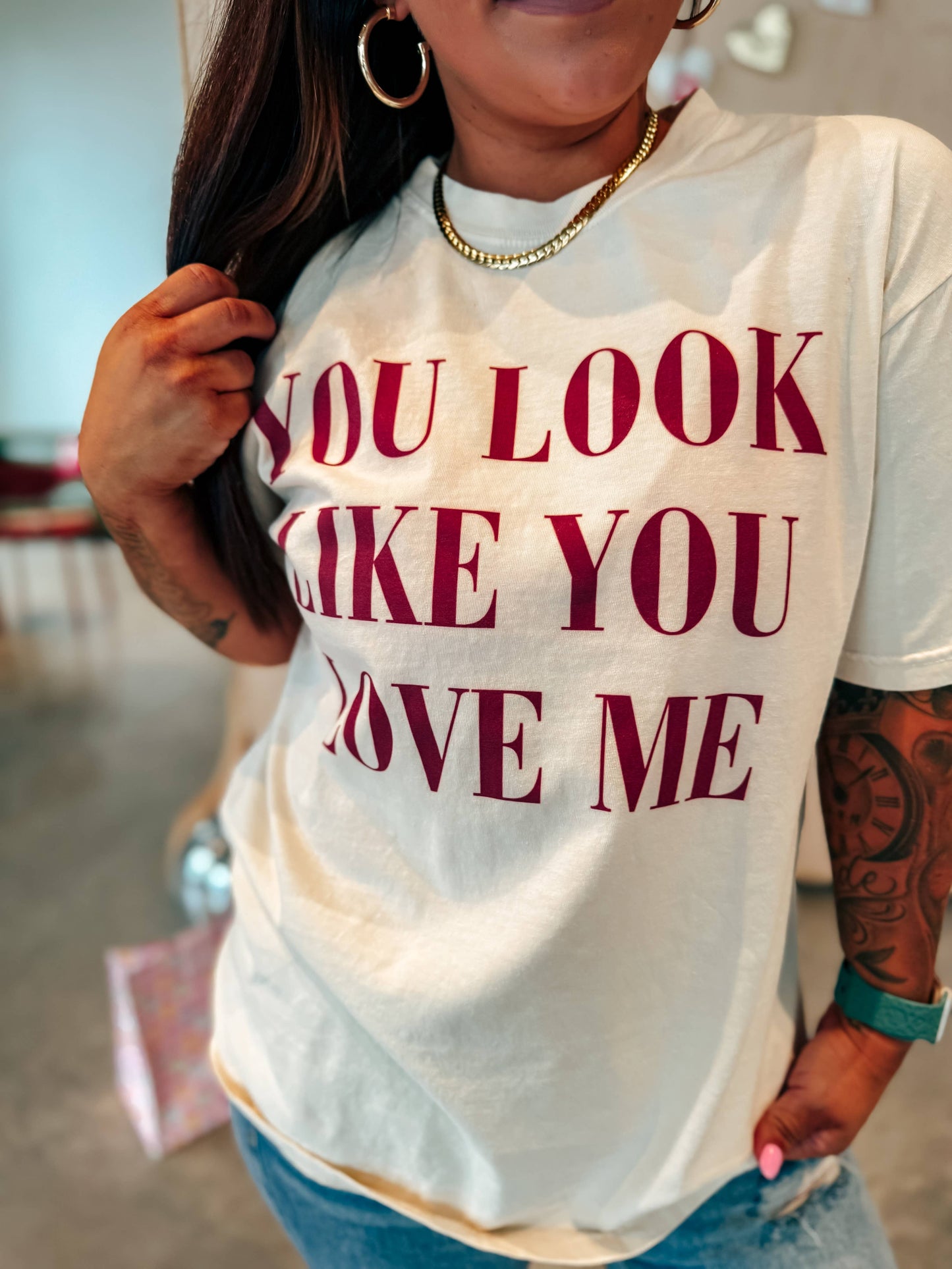 You Look Like You Love Me Ivory Graphic Tee: Large