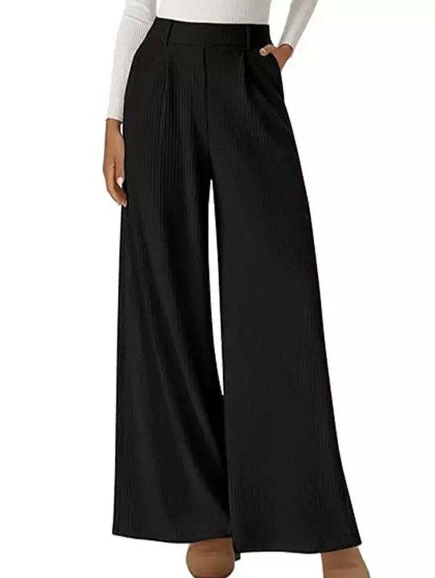 (XL) Versatile solid color straight wide-leg pants: CAMEL / (XL) 1
