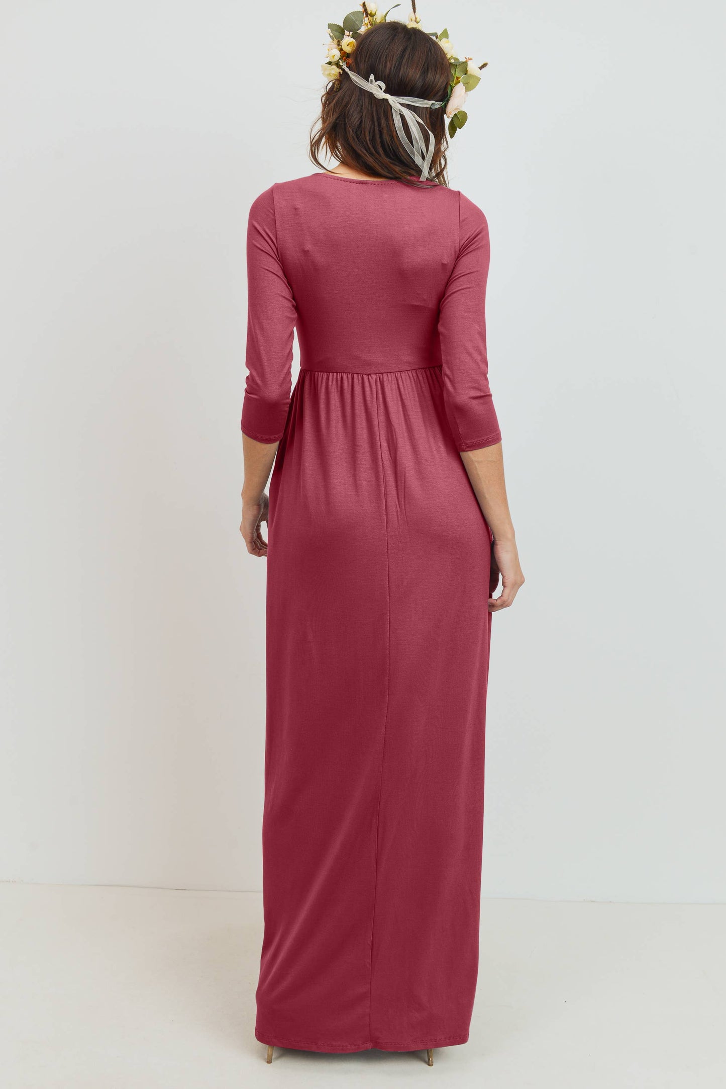Blush / L: Surplice Quarter Sleeve Nursing Maxi Dress