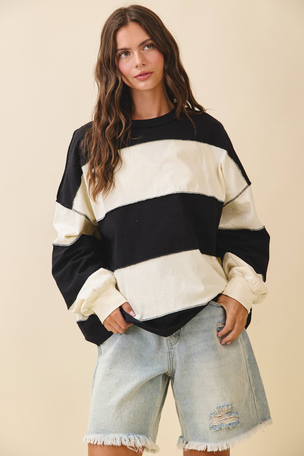 Oversized Color Block Long Sleeve Pullover
