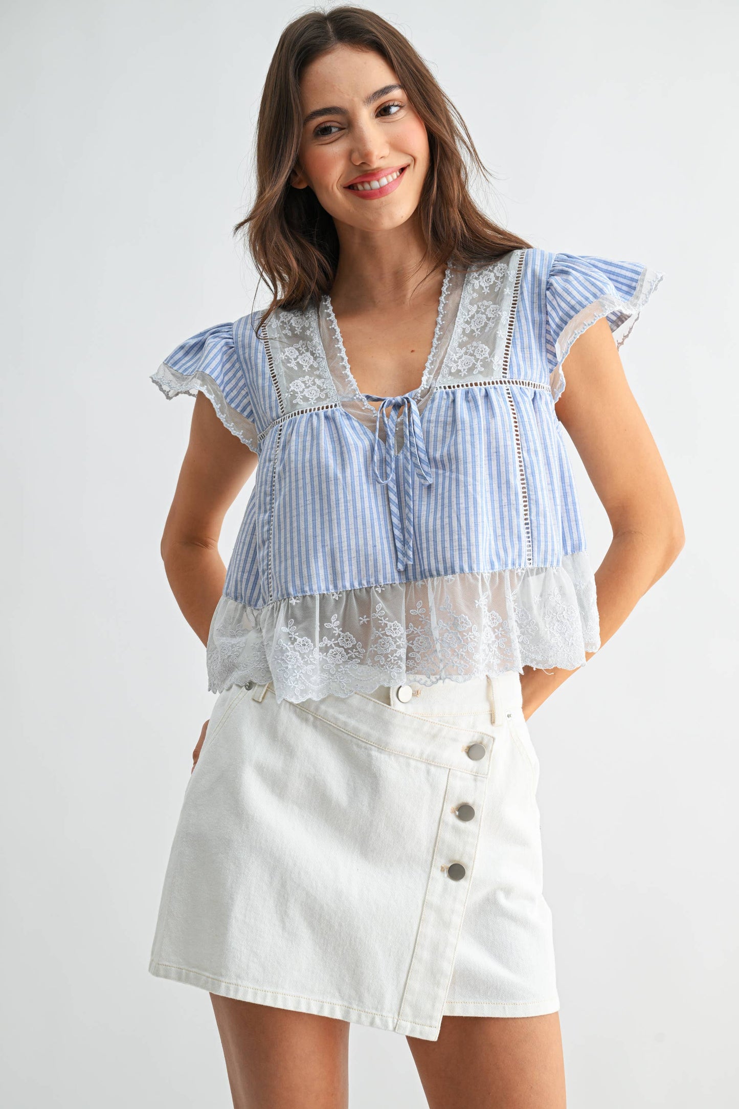 LACE-TRIMMED BLOUSE: RED