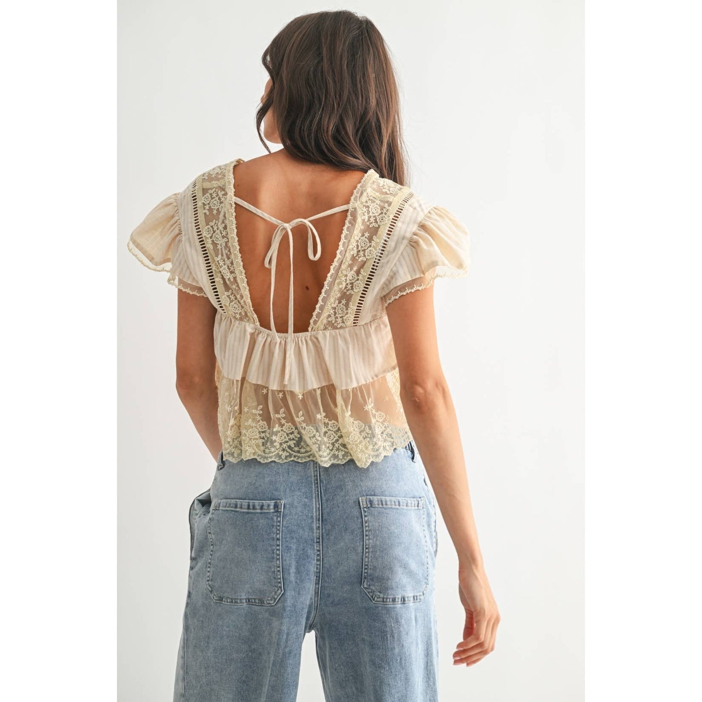 LACE-TRIMMED BLOUSE: RED