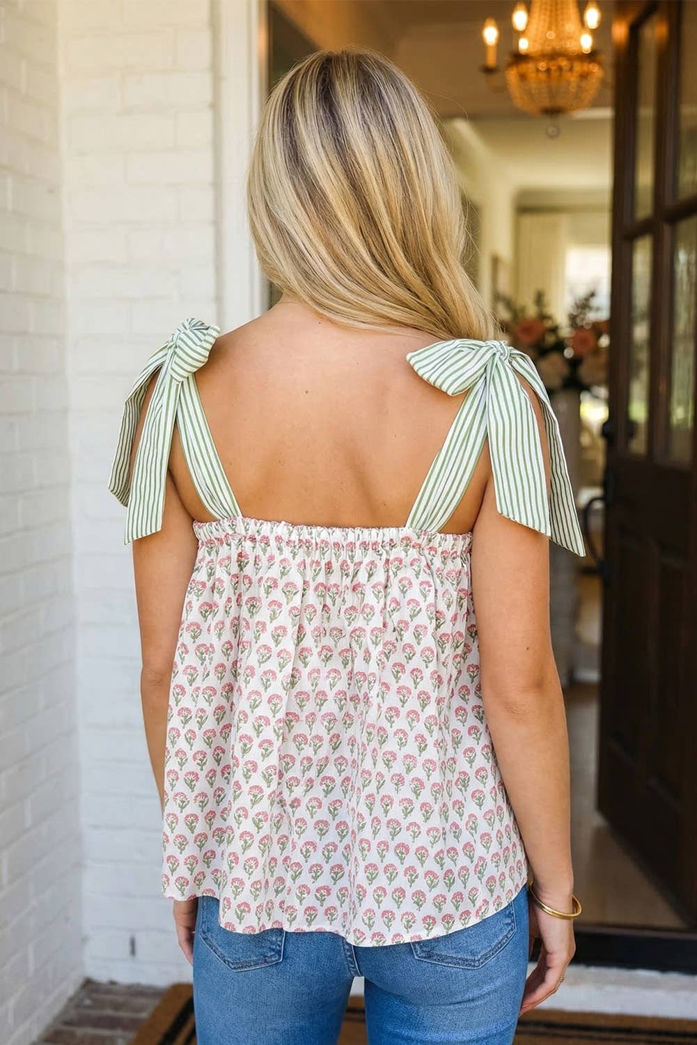 LAS Floral Printed Knot Straps Babydoll Tank Top (S-XL)
