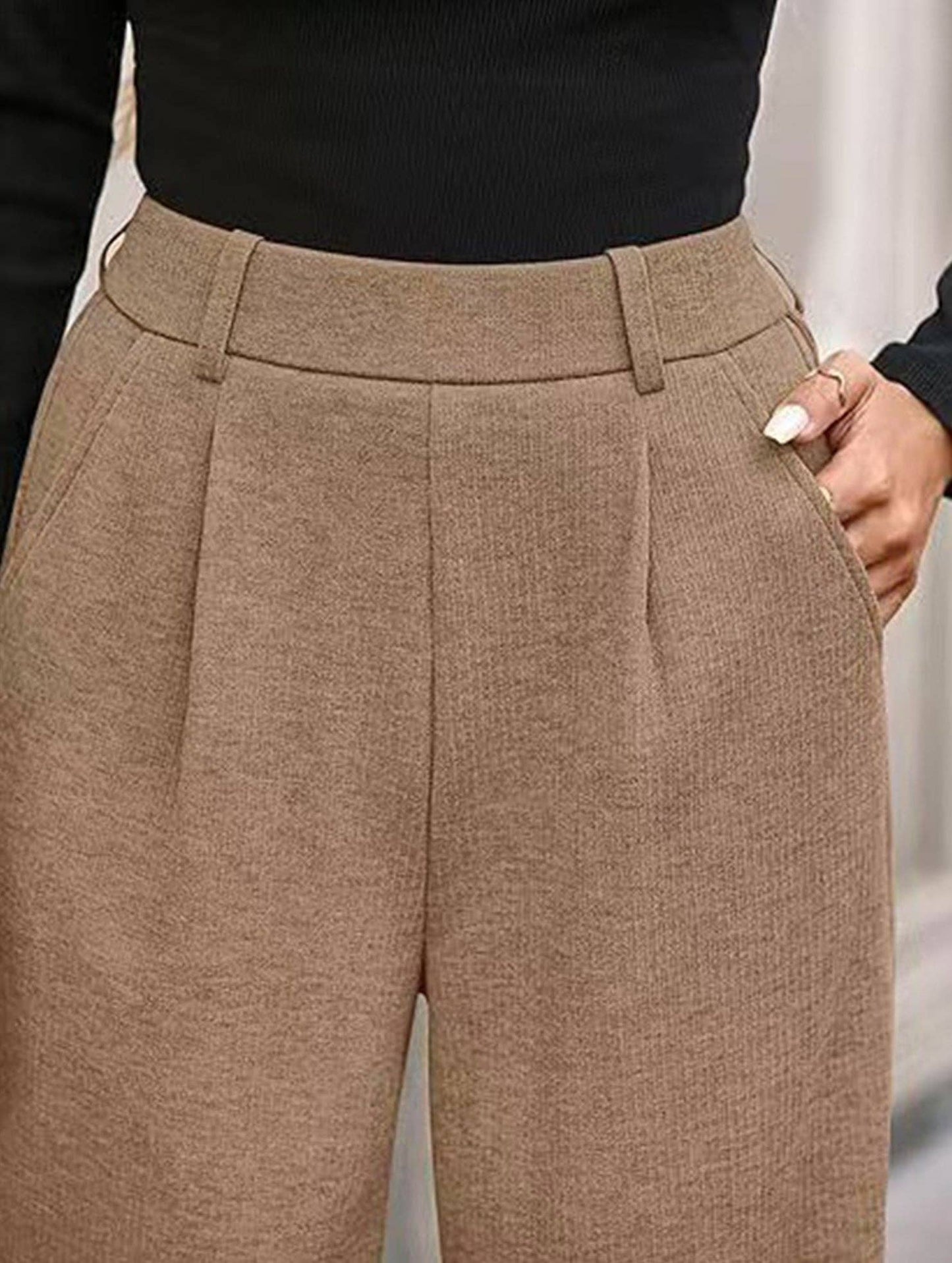 (M) Versatile solid color straight wide-leg pants: CAMEL / (M) 1
