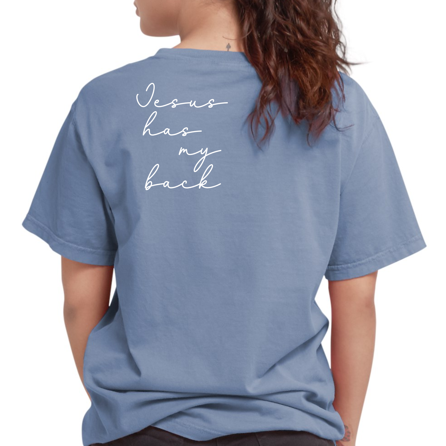 Jesus Has My Back Comfort Colors Heavyweight T-Shirt: Pepper / Large