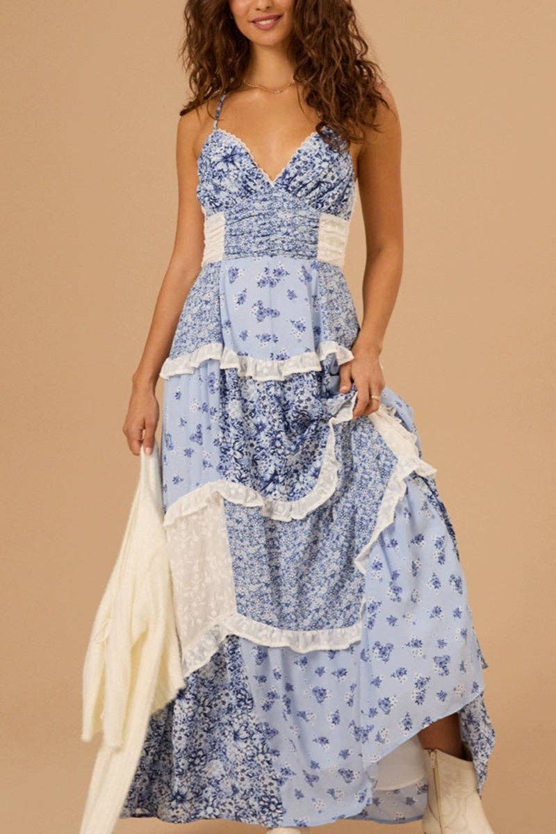 Floral Patchwork Sundress: PINK / L
