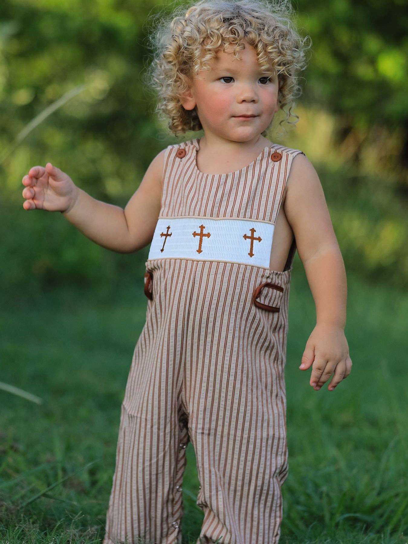 12M Stripe Smocked Church Christ Bishop Christening Toddler Boys' Romper