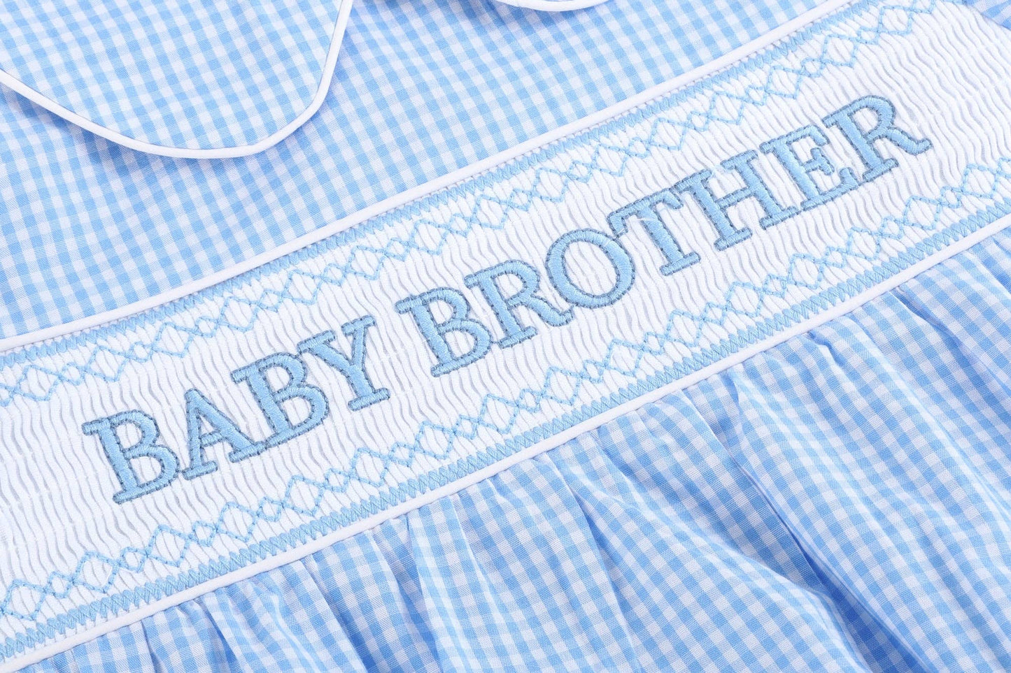 Light Blue Baby Brother Smocked Collared Romper: 3-6M