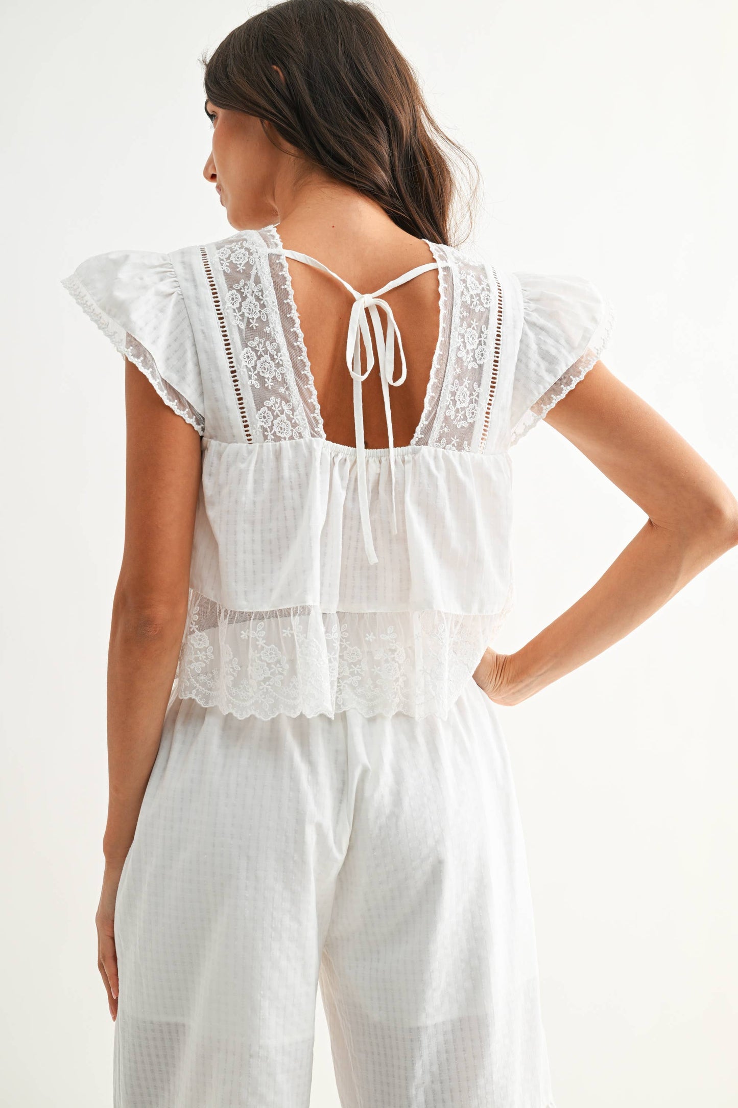 LACE-TRIMMED BLOUSE: SAND