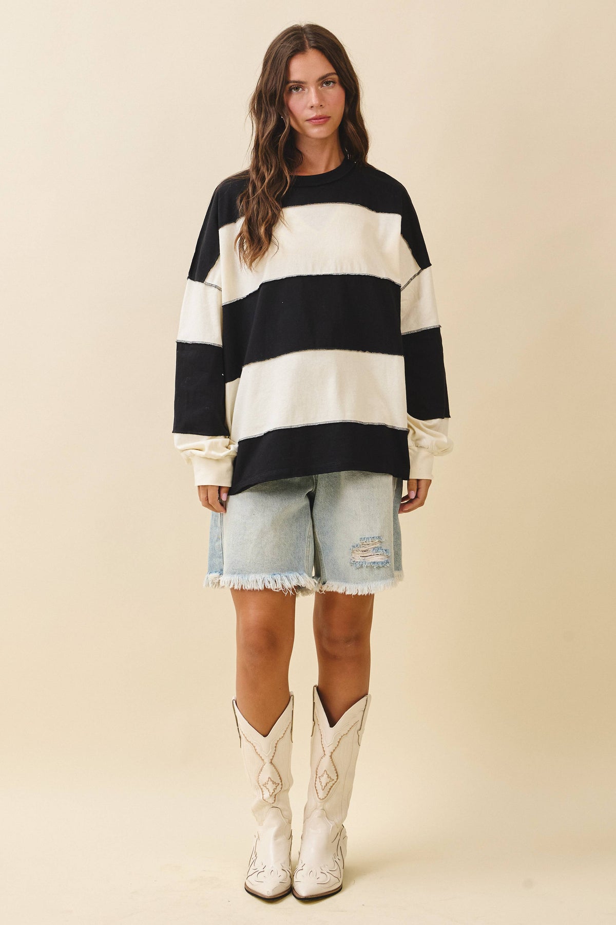 Oversized Color Block Long Sleeve Pullover