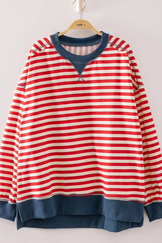 Stripe Comfy Casual Oversized Knit Top