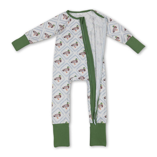 12-18M Green long sleeves duck baby kids zipper romper: Romper