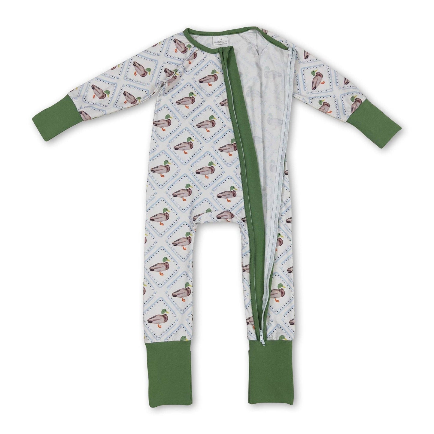 3-6M Green long sleeves duck baby kids zipper romper: Romper