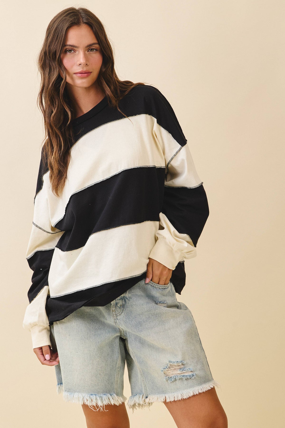Oversized Color Block Long Sleeve Pullover