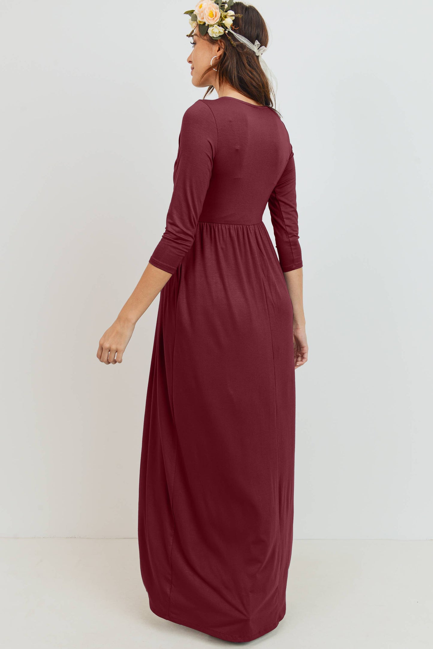 Navy / L: Surplice Quarter Sleeve Nursing Maxi Dress