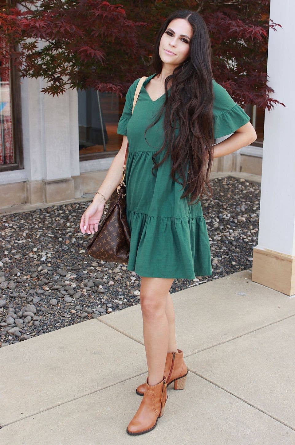 Bell Sleeve- Green: XL (16/18): Nursing Dress With Pockets