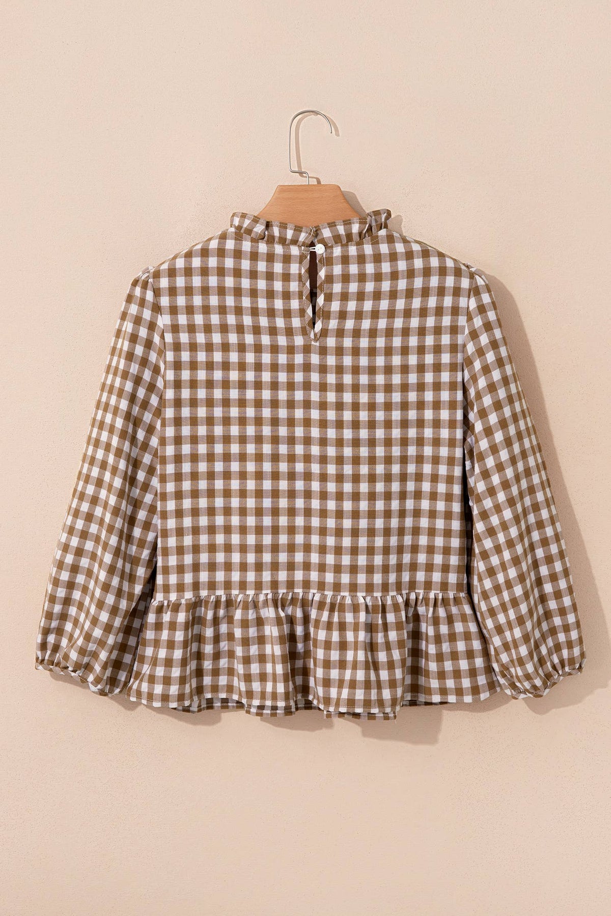 Plaid Smocked Bubble Sleeve Casual Blouse