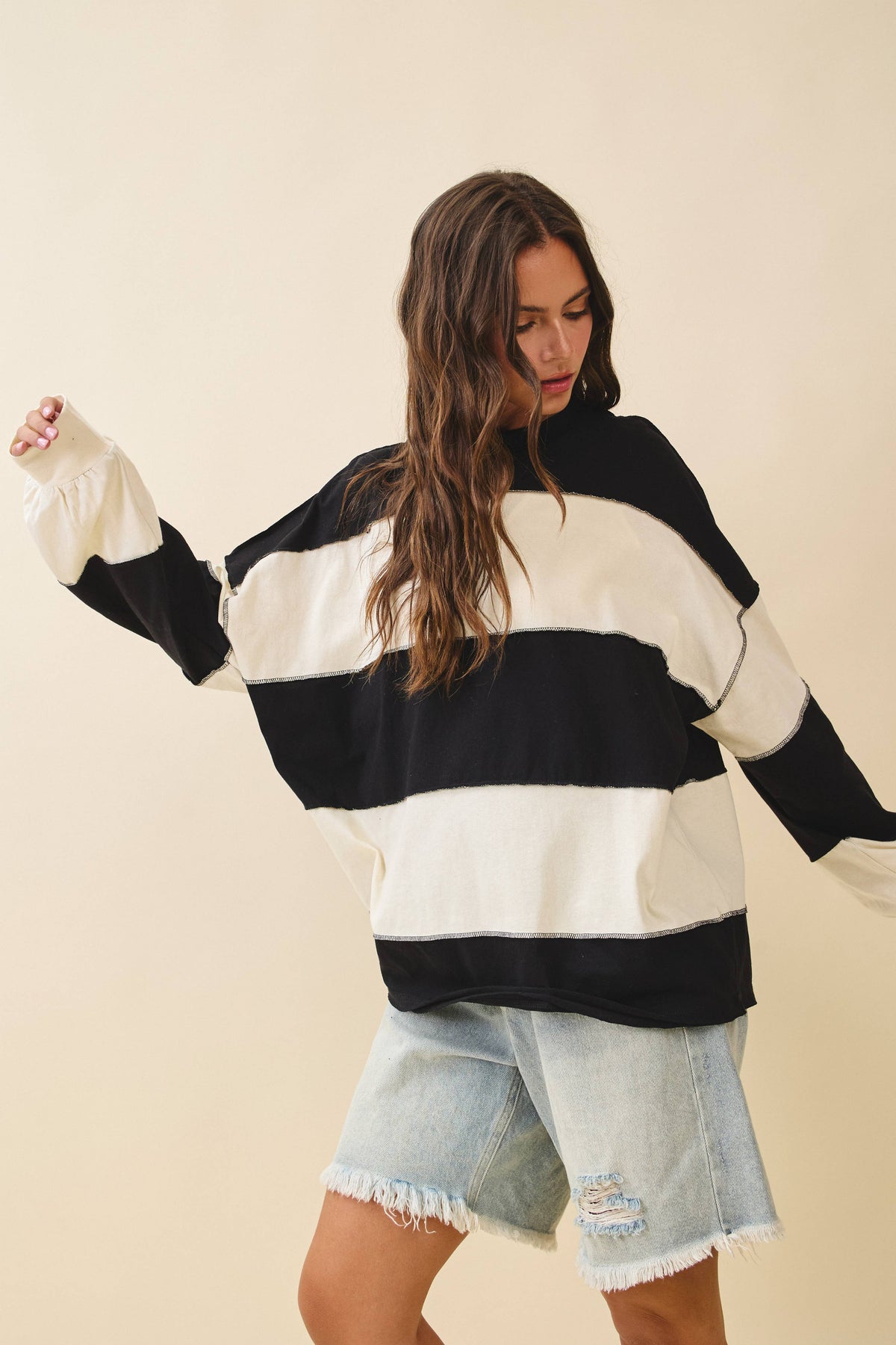 Oversized Color Block Long Sleeve Pullover