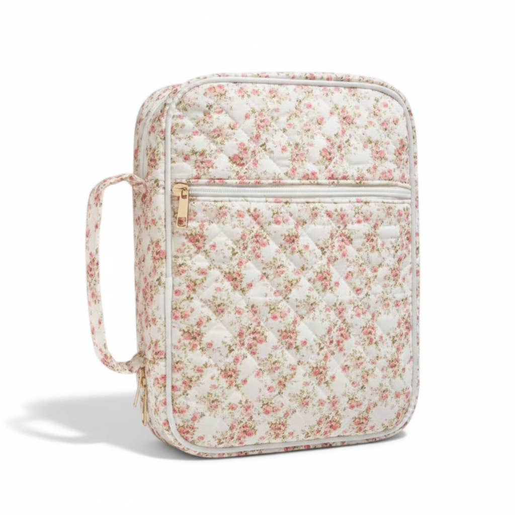 Quilted Bible Case for Women- Bible bag for Kids : Pink Floral