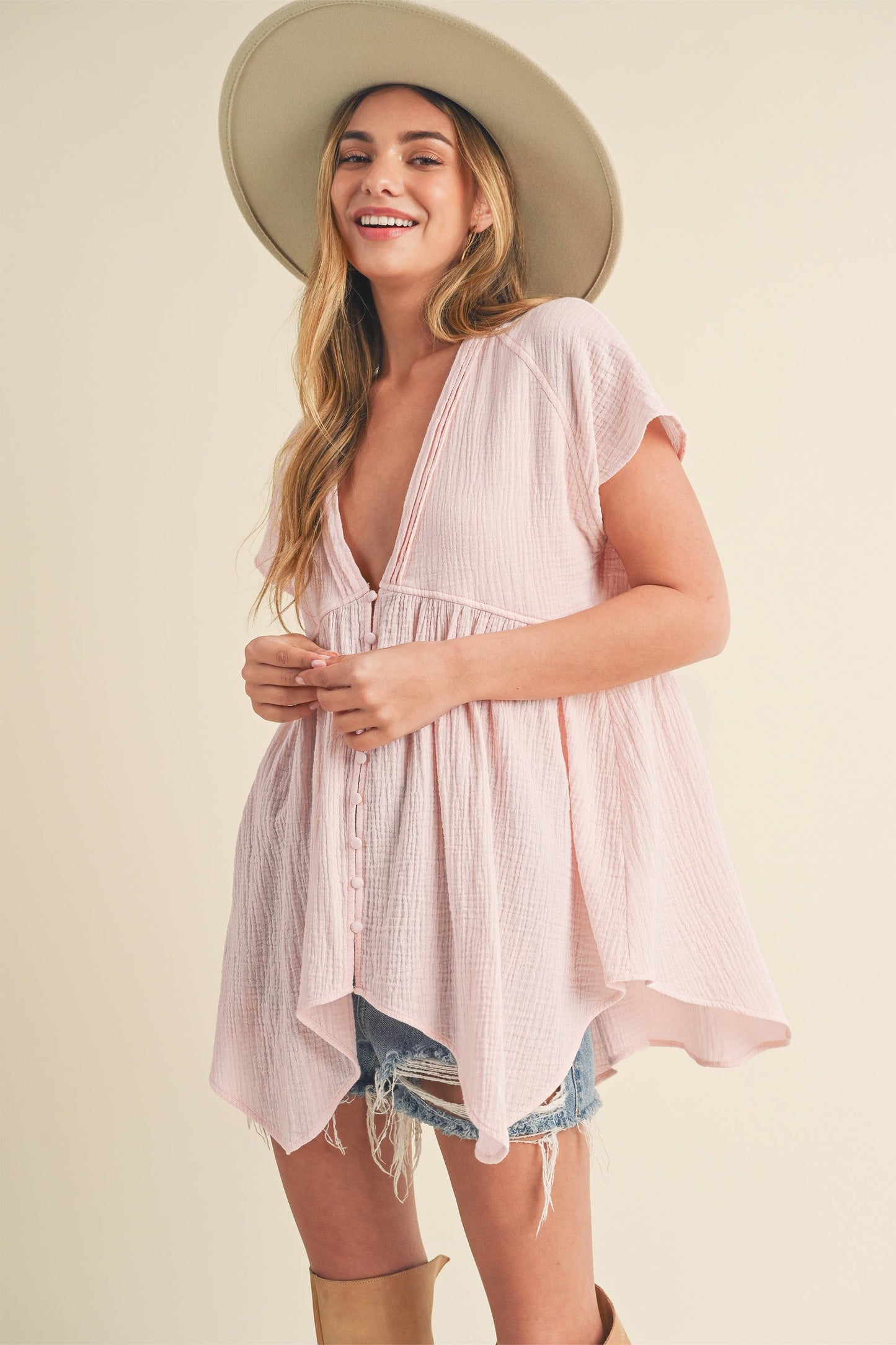 Large - 8275DD Florise Button Down Blouse 3: Oat / Coemporary