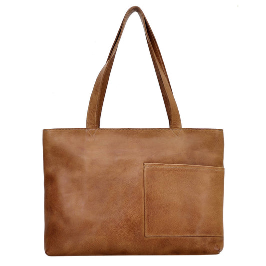 Noelle Handcrafted Leather Tote: Cognac
