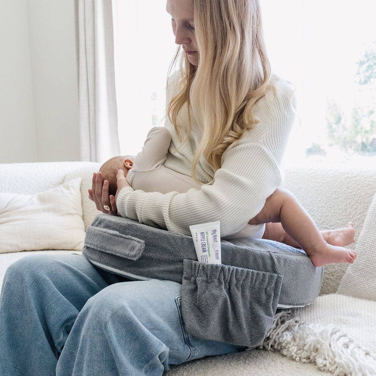 Deluxe Nursing Pillow: Flower Key Grey