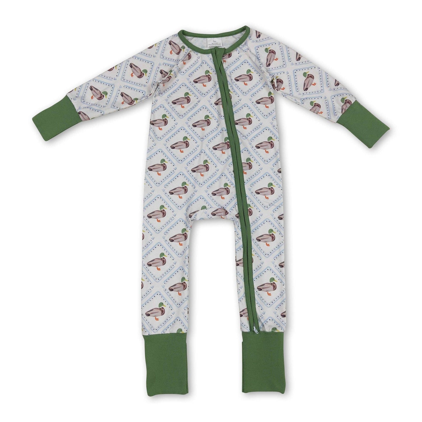 0-3M Green long sleeves duck baby kids zipper romper: Romper