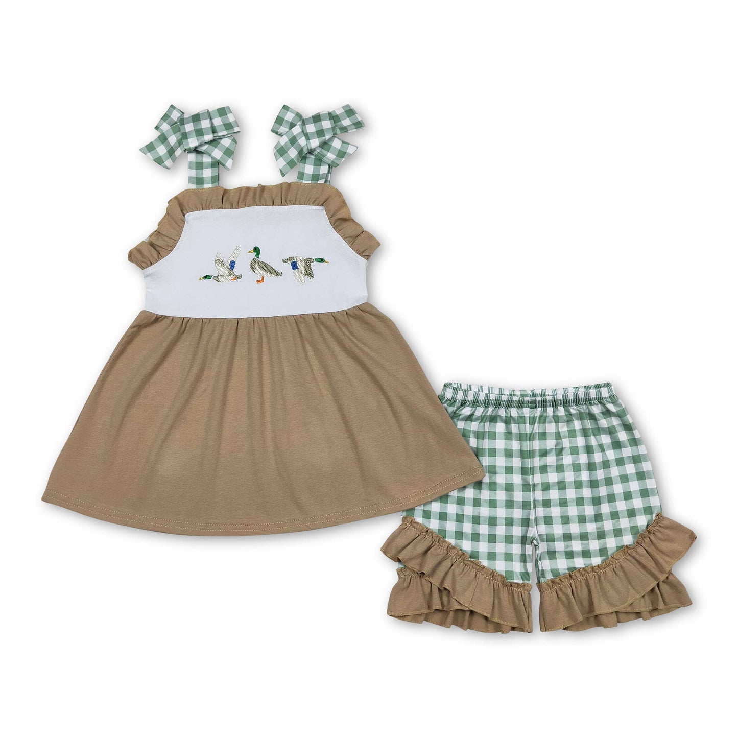 0-3M Green plaid sleeveless duck baby boys summer romper: Boy romper