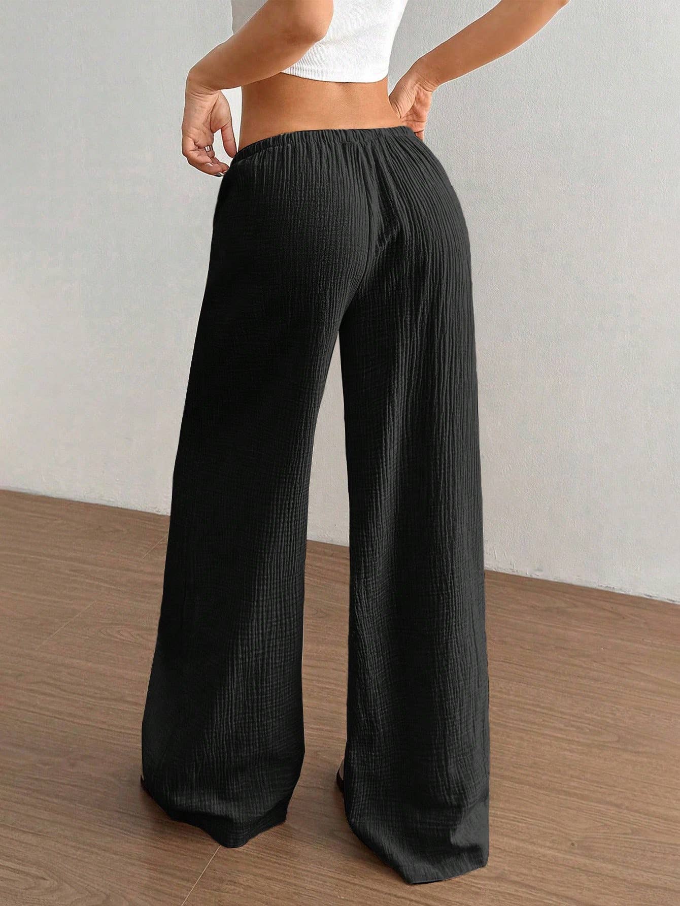 (XL) Pure cotton pure color easy wide-legged pants: WHITE / (XL) 1