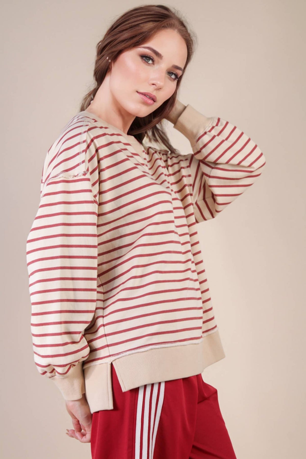 Stripe Comfy Casual Oversized Knit Top