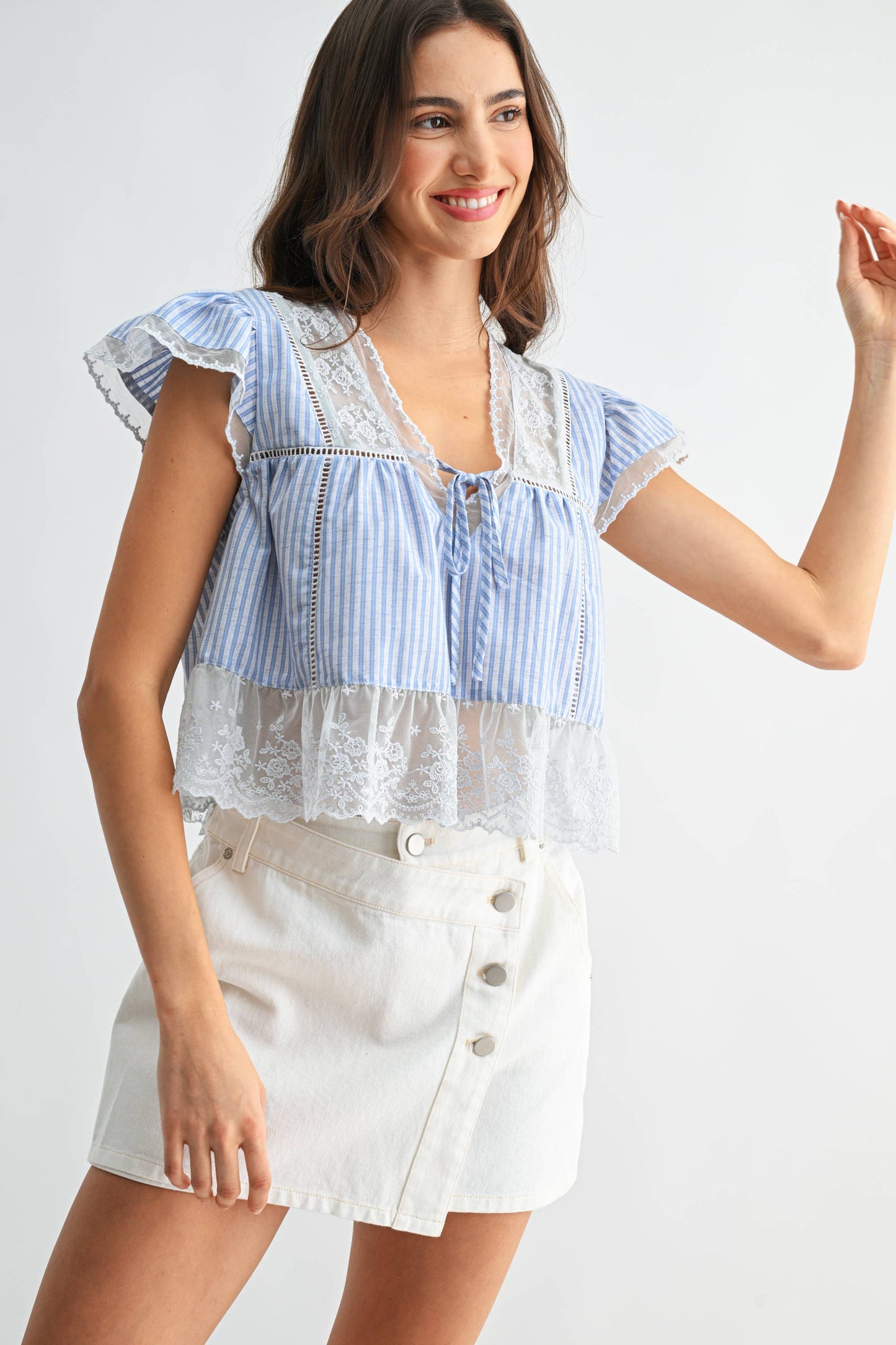 LACE-TRIMMED BLOUSE: SAND