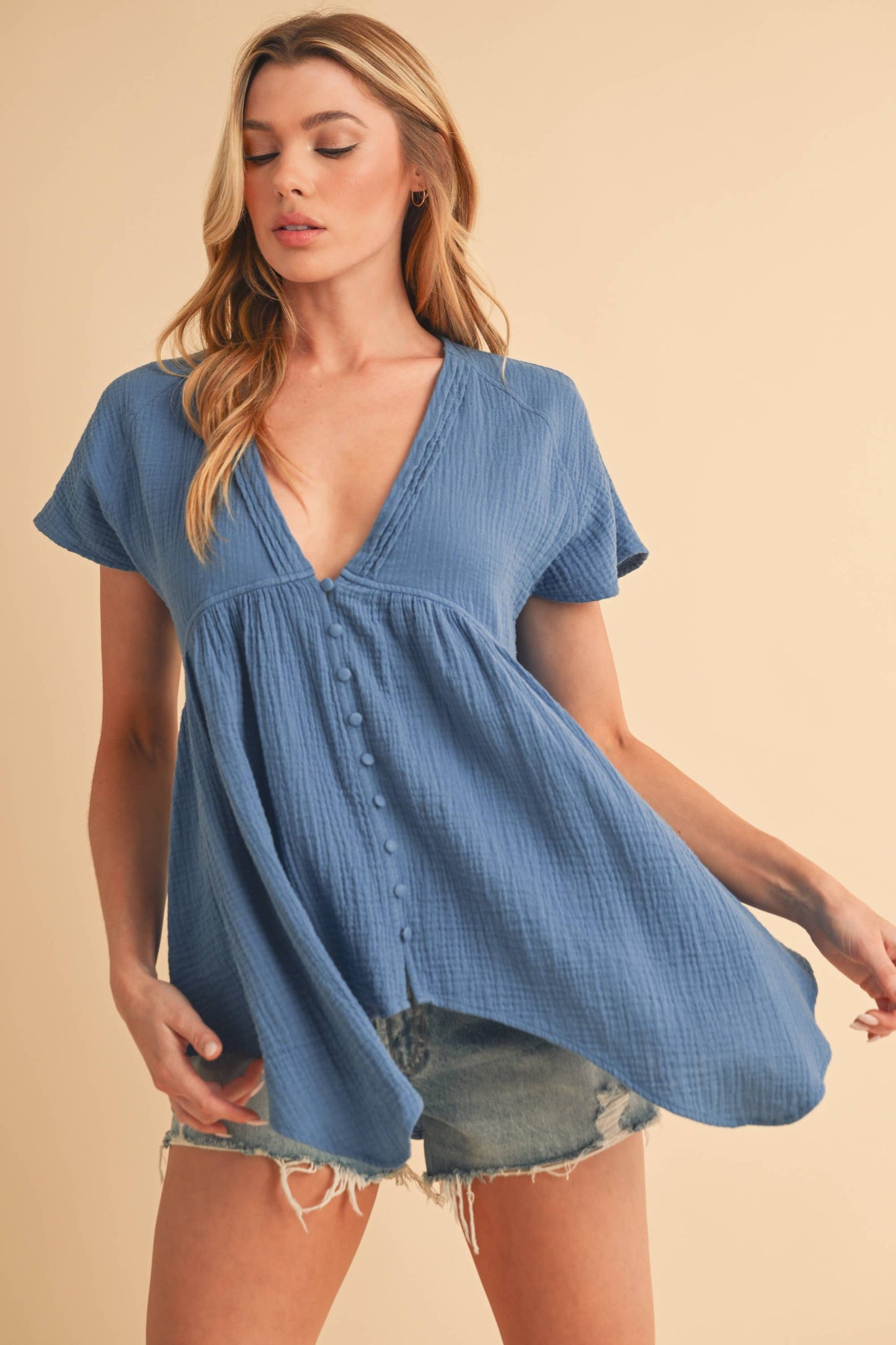 Large - 8275DD Florise Button Down Blouse 3: Oat / Coemporary