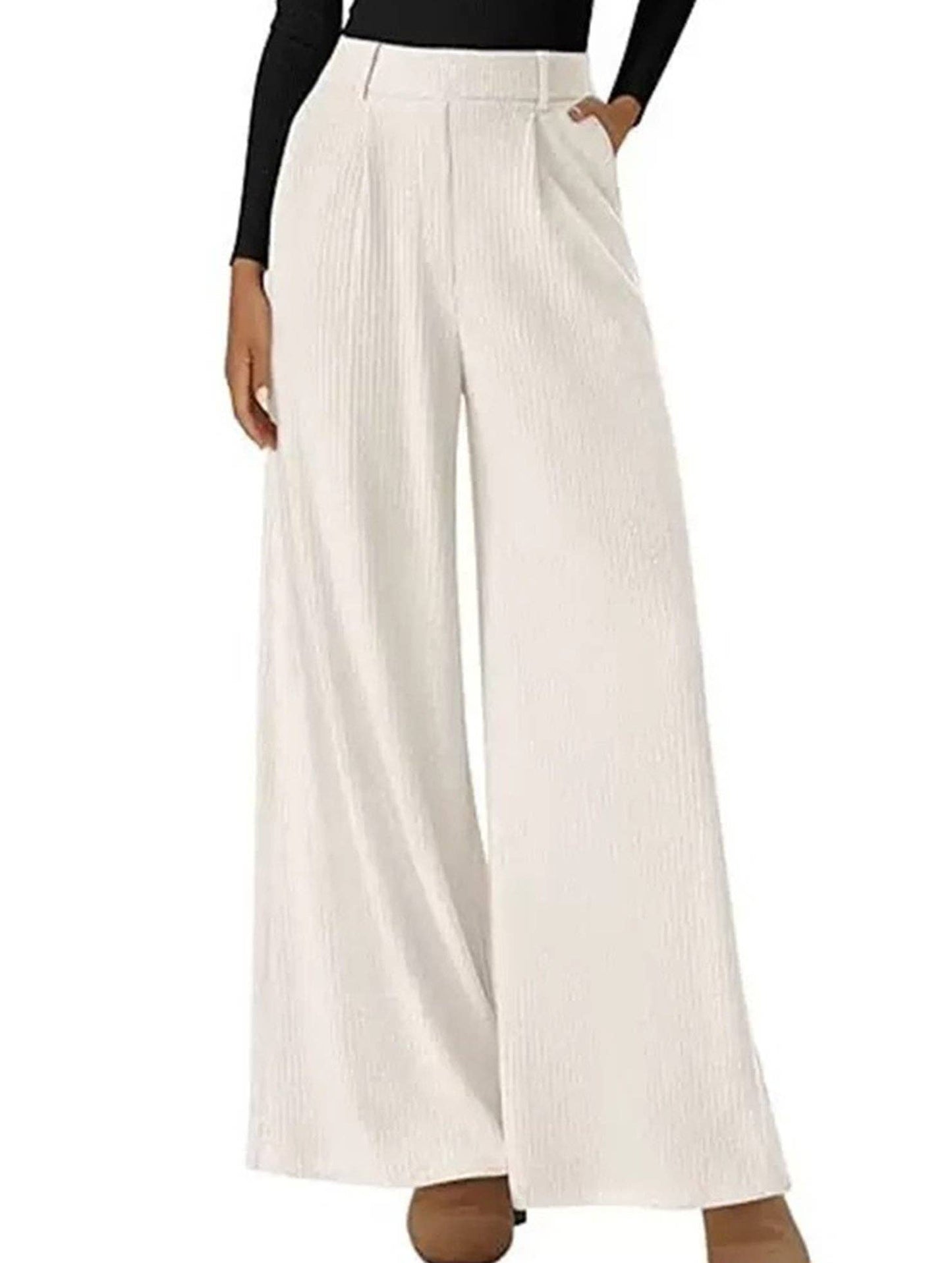 (M) Versatile solid color straight wide-leg pants: Black / (M) 1