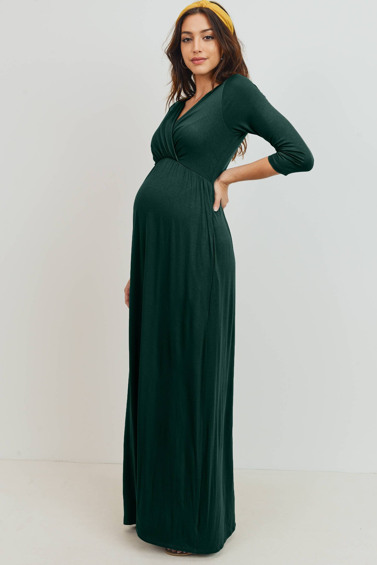 Navy / L: Surplice Quarter Sleeve Nursing Maxi Dress