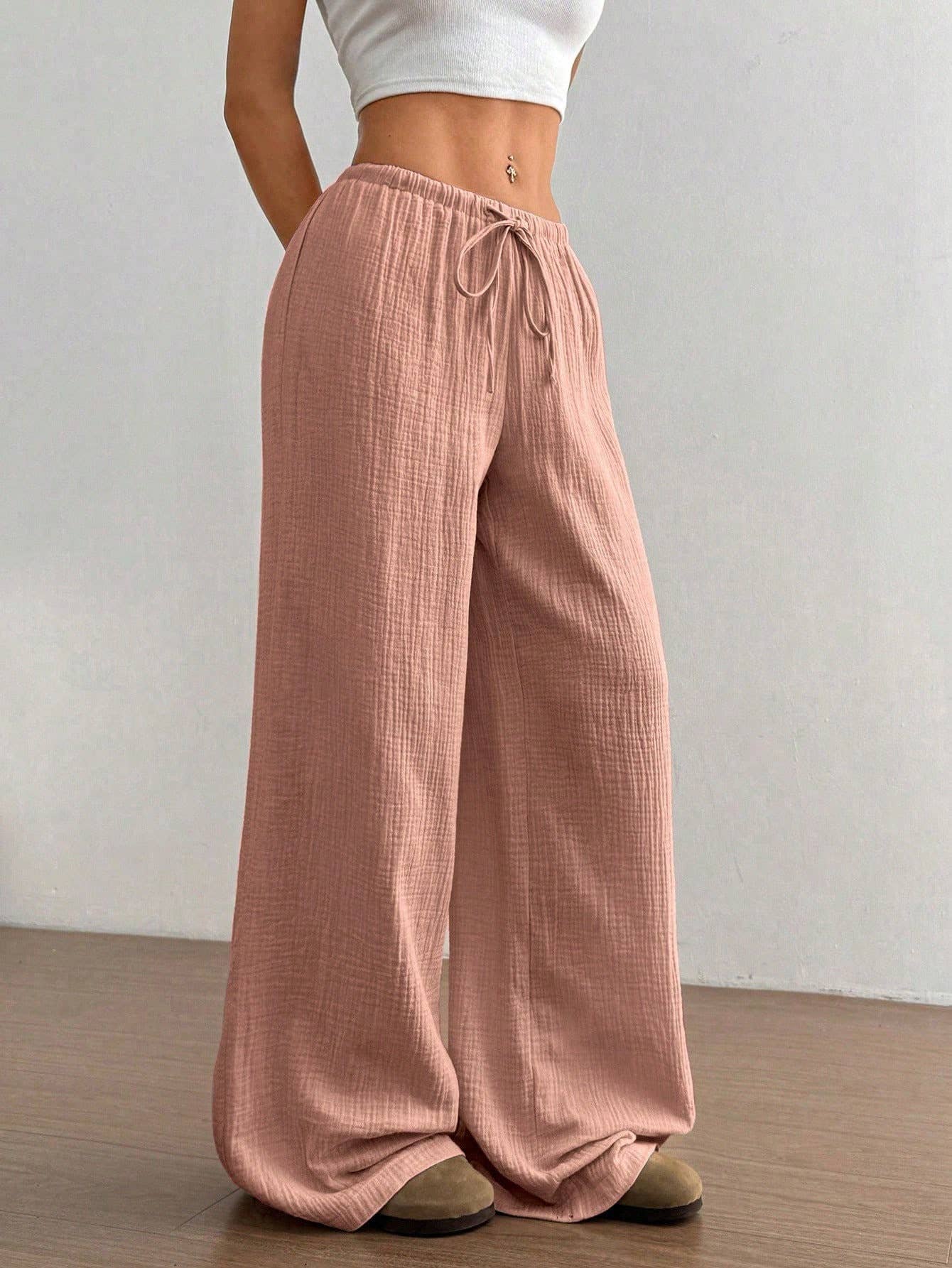 (XL) Pure cotton pure color easy wide-legged pants: WHITE / (XL) 1