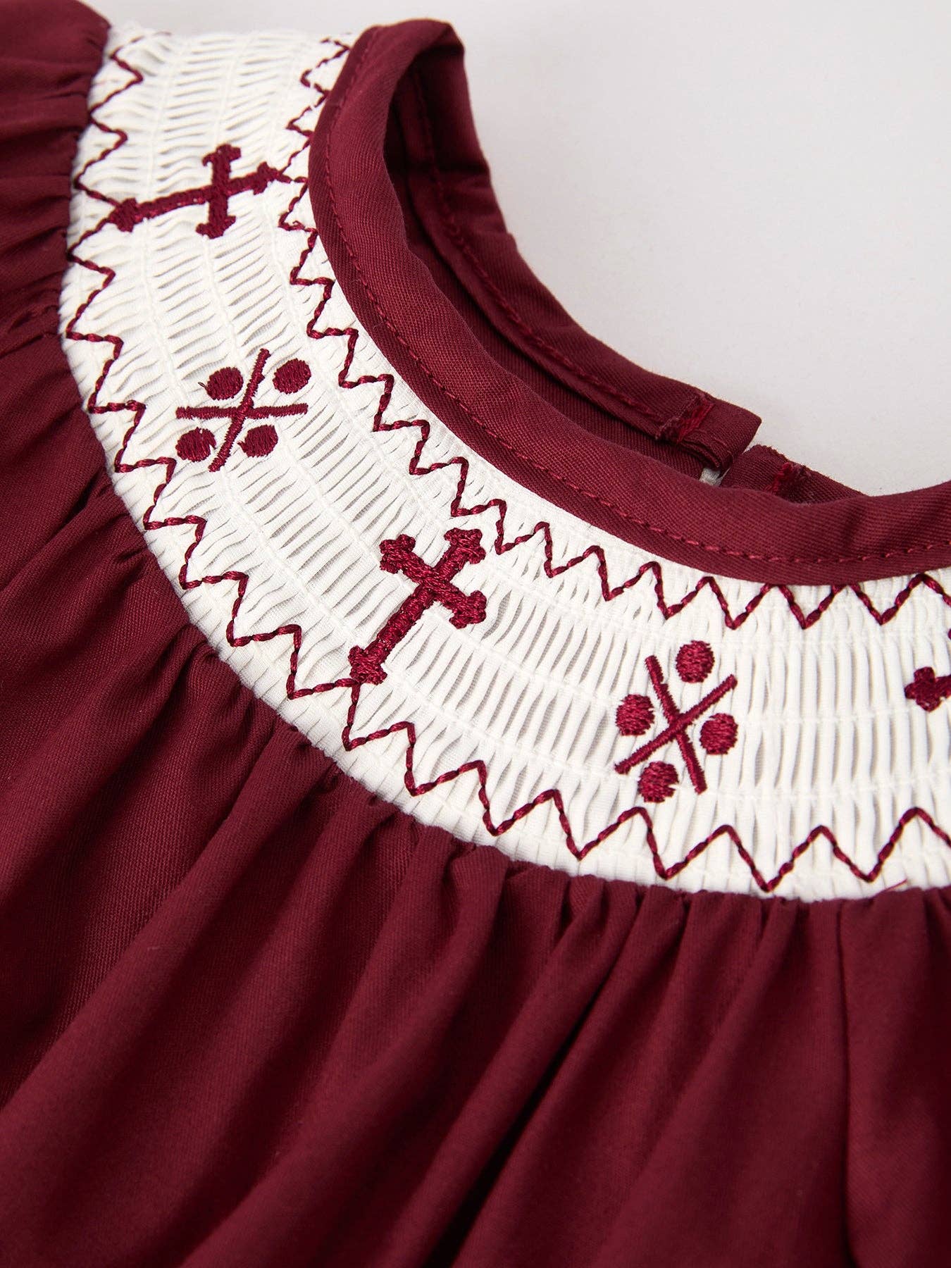 6M Dark Red Smocked Church Christ Bishop Christening  Girls Romper