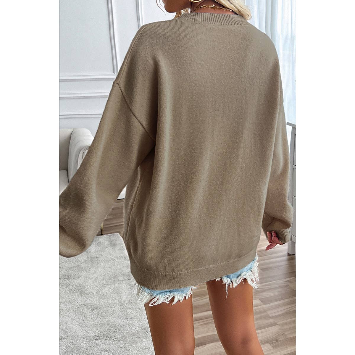 WHITE XL - Knit Round Neck Flag Print Loose Fit Sweater