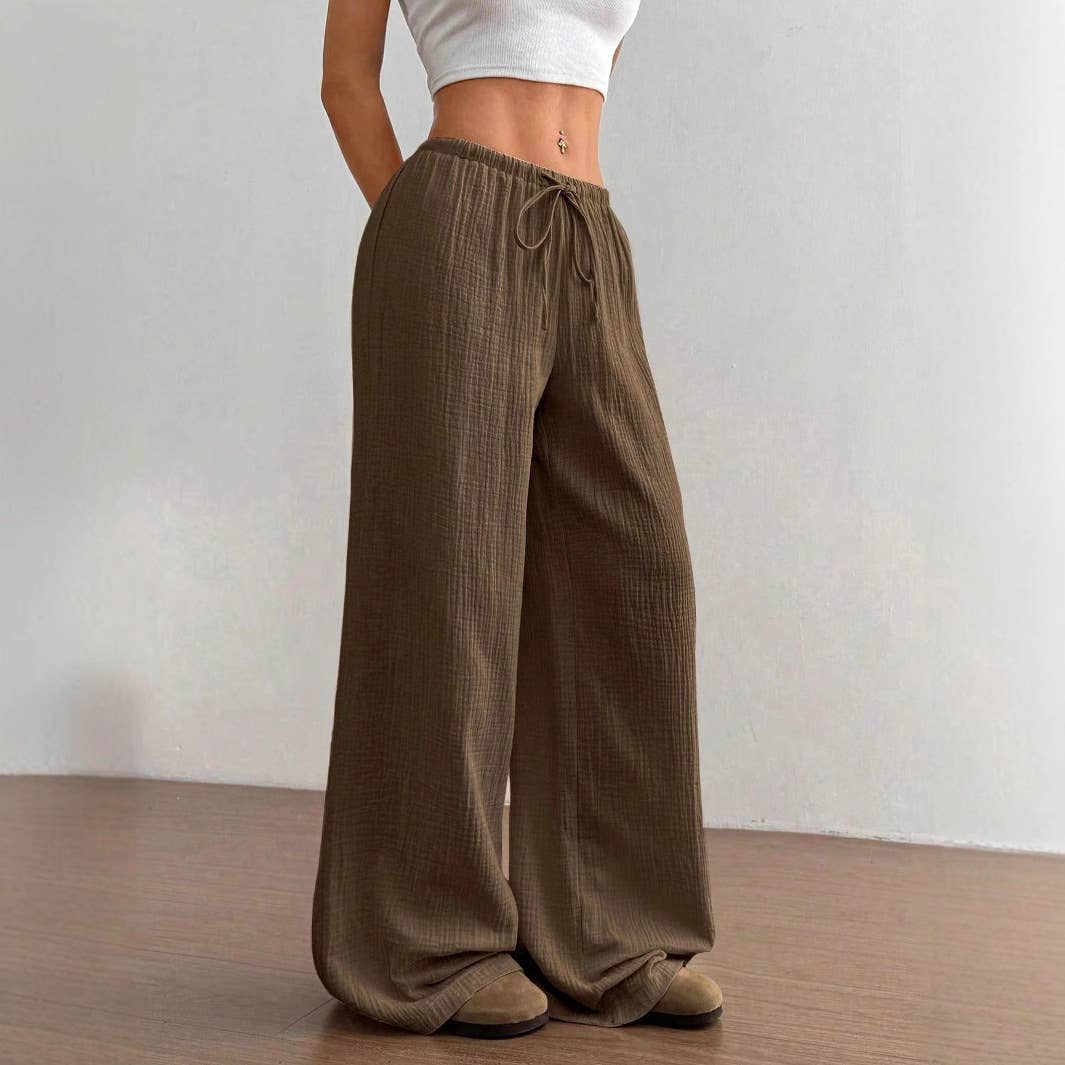 (S) Pure cotton pure color easy wide-legged pants: WHITE / (S) 1