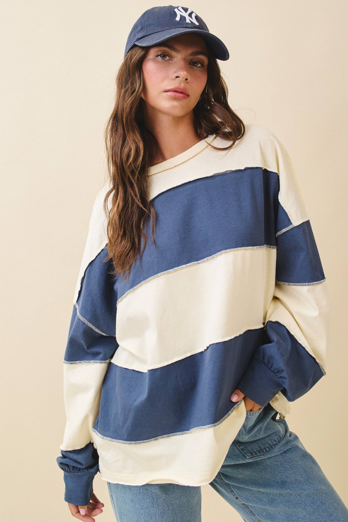 Oversized Color Block Long Sleeve Pullover
