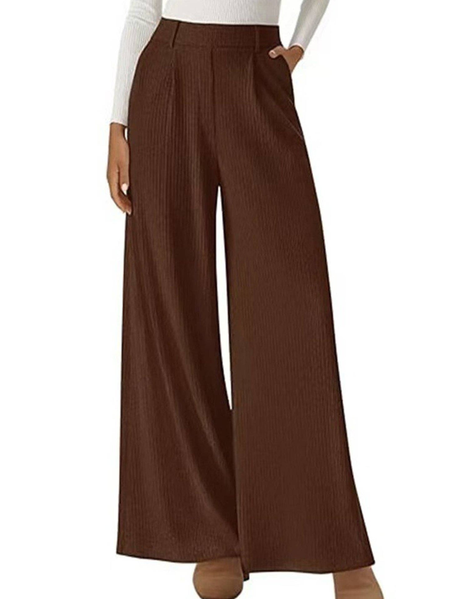 (S) Versatile solid color straight wide-leg pants: CAMEL / (S) 1