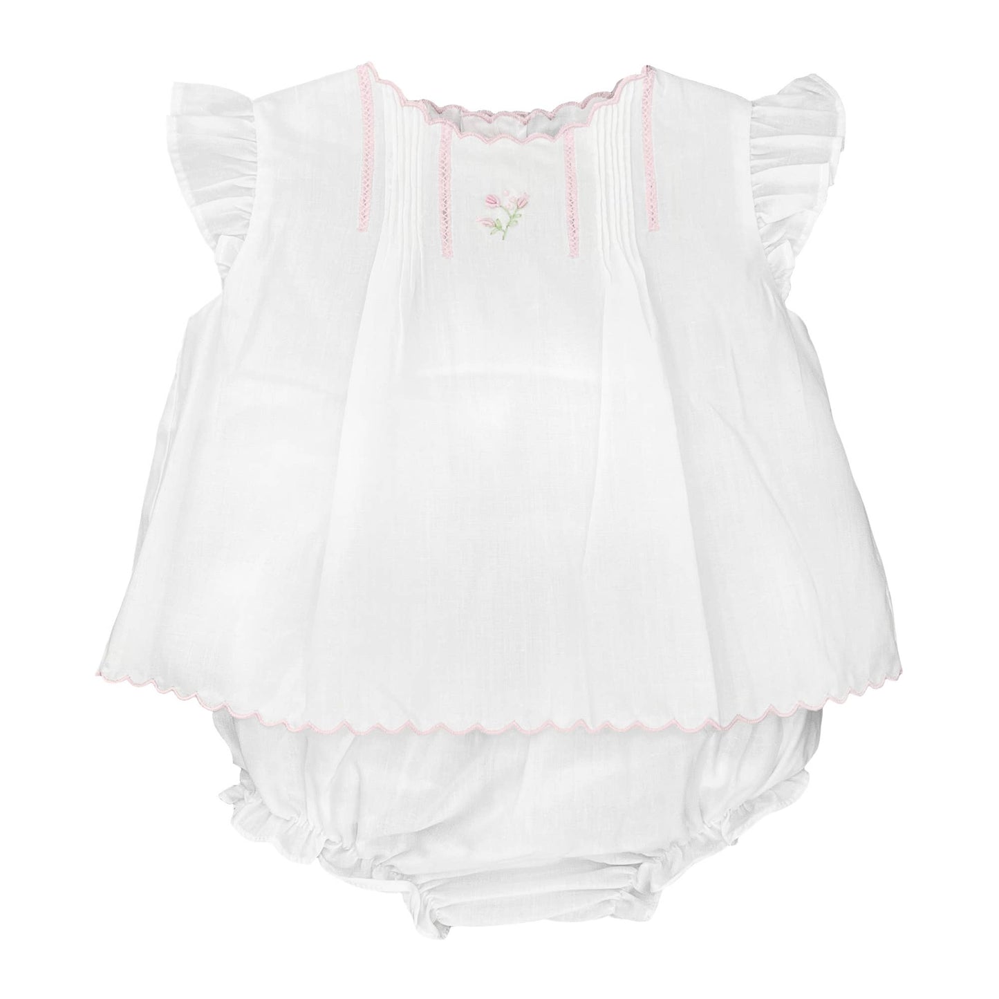 Flower Embroidered Heirloom Diaper Set: White / 6 Month