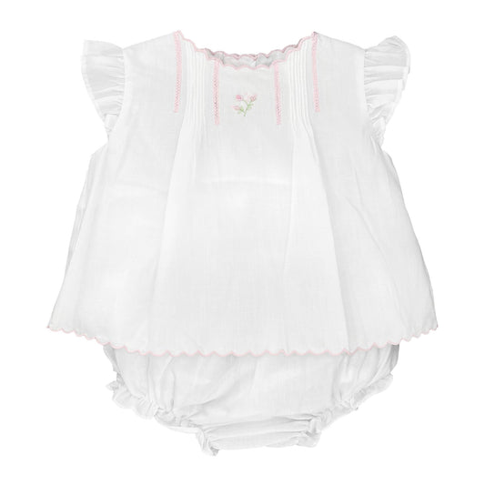 Flower Embroidered Heirloom Diaper Set: White / 9 Month