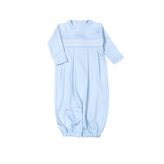 (NB) BGG-111 Blue gingham clsssic Pima Hand Smocked Converter: BLUE / BOY / NB