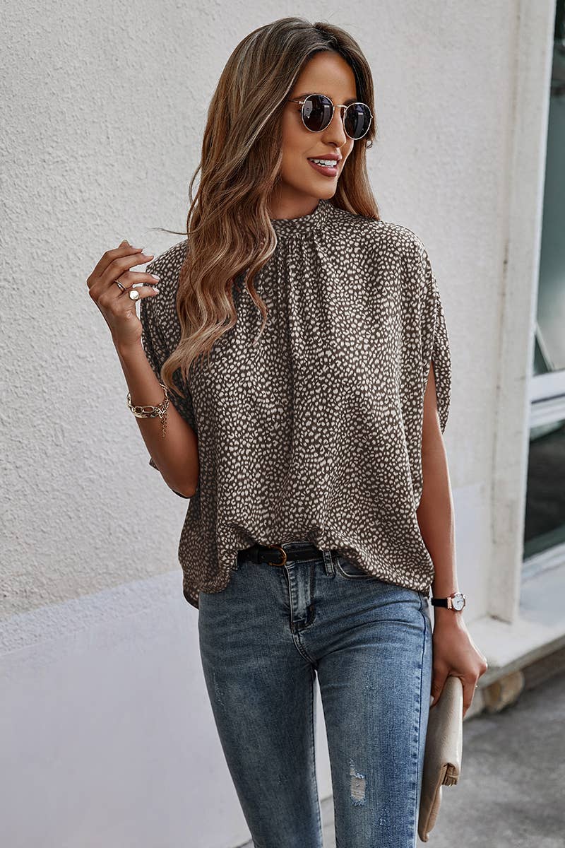 Solid Cape Short Sleeve Loose Top: NAVY / XL