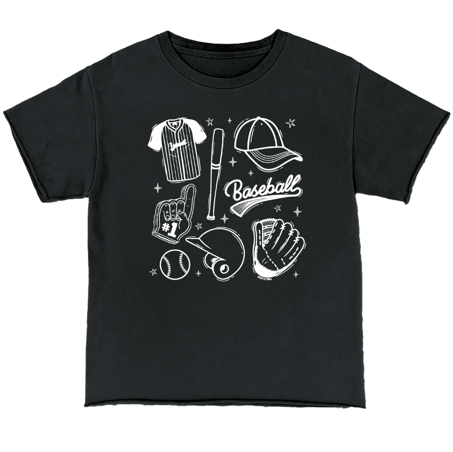 Baseball on Black Boxy Tee