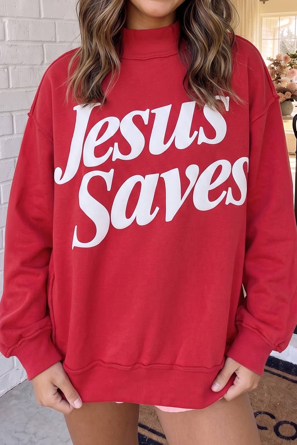 LAS Jesus Saves Mock Neck Baggy Sweatshirt